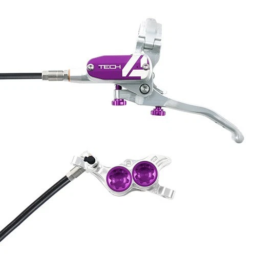Hope Tech 4 E4 Enduro MTB Brake - Silver/Purple - Black Hose - Right Hand Rear - Image 1 of 1