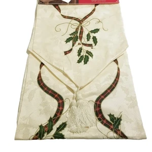 Lenox Holiday Nouveau Christmas Table Runner NWT Ivory Tartan Plaid 14" x 90" - Picture 1 of 14