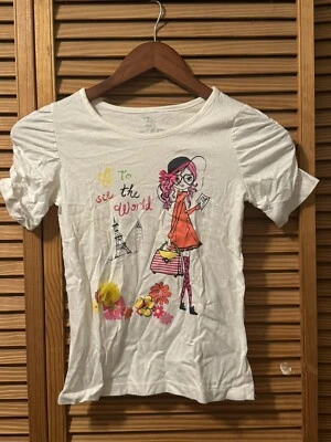 The Children's Place Girls White Off To See the World Paris Graphic Tee; M (7-8) - Image 1 of 4