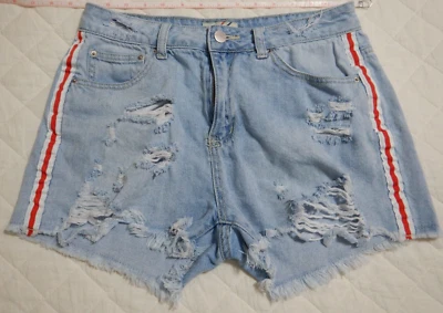 Pantalones Cortos de Jean Denim BLVD Destroyed Rojo y Blanco a Rayas Talla Grande *SEXY* *LO ÚLTIMO* Foto 1 de 4