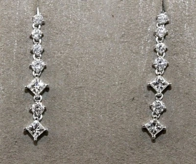 Round & Princess Diamond Cluster Drop Lady's Long Earrings 18K White Gold 2.46Ct - Image 1 of 4