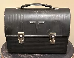 Vintage 1960s Thermos V Victory black metal dome lunch box W/ handle Industrial - Picture 1 of 9
