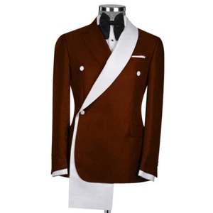Men Blazers Jackets Double Breasted Shawl Lapel Formal Prom Groom Tuxedos Custom - Picture 1 of 13