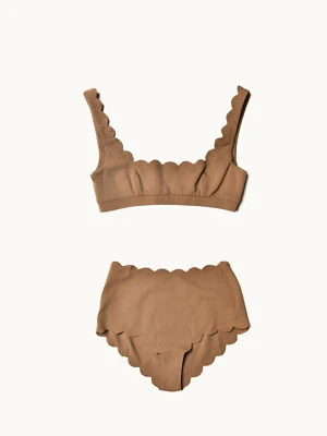 Marysia Swim Palm Springs Scallop Bralette Bikini Top Bottom Set S/M Toffee - Image 1 of 3