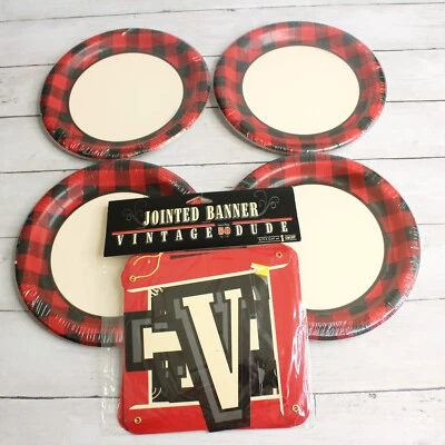50th Happy Birthday Banner Paper Plates Party Decor Vintage Dude Lot Buffalo - Image 1 of 4
