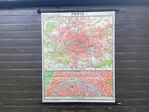 Mapa de la ciudad de París de colección Westermann mapa escolar con respaldo de lino 1965 Francia - Imagen 1 de 22
