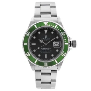 Montre Rolex Submariner 40 mm boîtier trous de date lunette en aluminium vert personnalisée 16610 - Photo 1 sur 6
