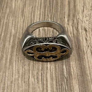 John Hardy Sterling Silver & 18K Yellow Gold Fleur De Lis Dome Ring Band Size 7 - Picture 1 of 6