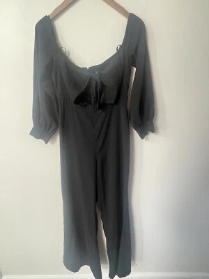 Mono Halter Jill Stuart Talla 4 Negro Hombro Frío Pierna Ancha Cóctel Foto 1 de 4