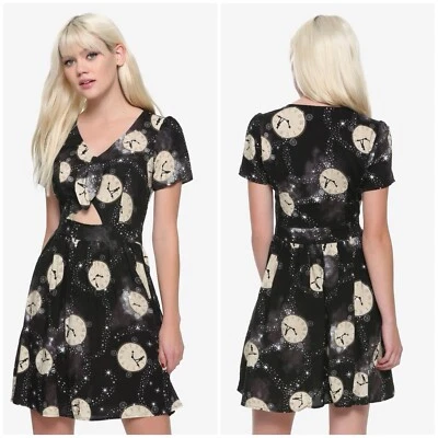 Disney Peter Pan Clock Tie Front Cutout Dress Short Sleeve Retro Size Medium - Image 1 of 4