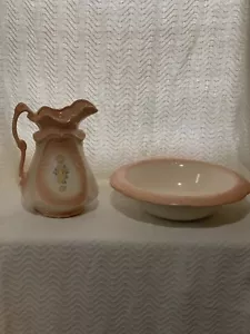 Antique Ironstone Wash Basin & Pitcher Cream/Orange - Picture 1 of 4