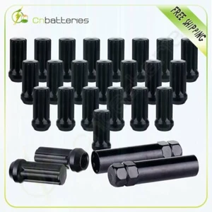 24 Black 14 x1.5 Spline Drive Close End Lug Nuts +2 key Fits Ford Cadillac Chevy - Picture 1 of 10