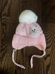 Wool hat baby girl sz 0-6 mo pink with pom pom - Picture 1 of 3