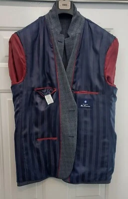 BEN SHERMAN MEN'S GRAY PLAID 2-BUTTON POLYESTER BLEND SPORTS BLAZER SIZE R48 - Image 1 of 4