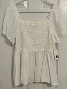 SO Junior Coconut White Smocked Babydoll Top-Flare Short Sleeve size XL - Picture 1 of 8