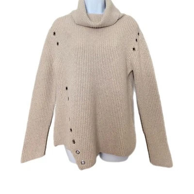Generation Love NY Beige Cashmere Wool Blend Silver Ring Long Sleeve Turtleneck - Image 1 of 4