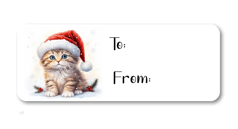 Santa Kitten Gift Tags Self Stick Gift Tag Labels Christmas TO/FROM Stickers - Image 1 of 1