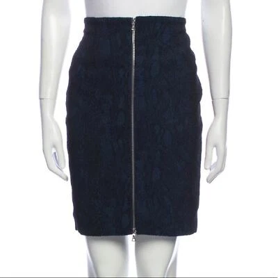 $520 Yigal Azrouel Blue Black Zipper Lace Pencil Skirt - US 6 / M - Image 1 of 4