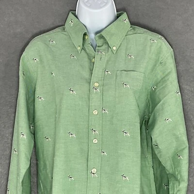 Lands' End Kids Button Down Shirt Dog Embroidery Long Sleeve Green Size 18 - Image 1 of 4