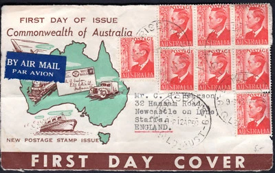 1950 KGVI 2 12/d Red Australia DARLING DOWNS FDC to UK FRONT SECTION ONLY  - Image 1 of 2