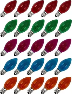 Box of 25 Light Bulbs - 7 Watt C7 Steady Burning - Transparent Multicolor - Picture 1 of 6