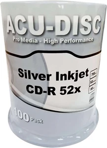 100 Blank ACU-DISC Silver Inkjet Printable CD-R80 Full Face (52x) 700MB - Picture 1 of 1