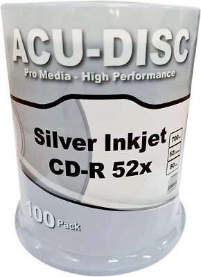 100 Blank ACU-DISC Silver Inkjet Printable CD-R80 Full Face (52x) 700MB
