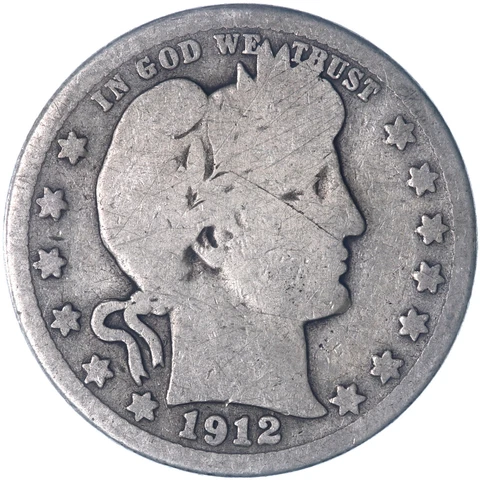1912 S Barber Quarter 90% Silver Good GD See Pics P858 Cover
