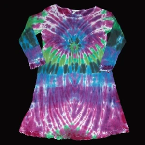 Tie Dye Ruffled Long Sleeve Dress Peacock Sunburst 10 Girl Hippie Tye Dyed - Picture 1 of 1