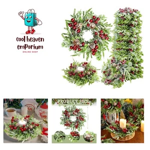 24 Pcs Christmas Candle Rings Wreath Norfolk Pine Garland Red Berry Pinecones... - Picture 1 of 7
