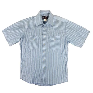 Wrangler Pearl Snap Shirt Mens 16 Blue Striped X Long Tails Western Cowboy Rodeo - Picture 1 of 12