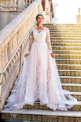 Bridal Gown Women's Long Sleeve Appliques Lace Wedding Open Back Dress - Image 1 of 4