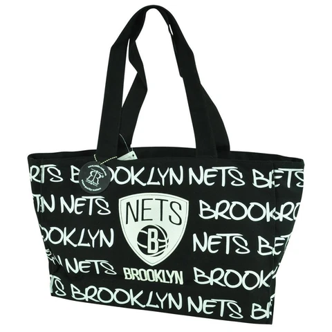 NBA Robin Ruth Brooklyn Nets Medium Tote Hand Bag Glitter Women Ladies Purse Blk Cover