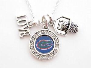 Florida Gators Multi Charm Love Basketball Blue Silver Necklace Jewelry UF