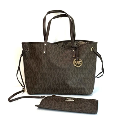 MICHAEL KORS Jet Set Bolso TOTE Reversible y BOLSA DESMONTABLE MK Marrón ¡COMO NUEVO! Foto 1 de 4