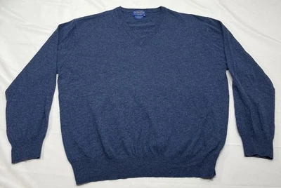 Suéter masculino Pendleton XL azul gola V viscose nylon acrílico mistura pulôver - Imagem 1 de 4