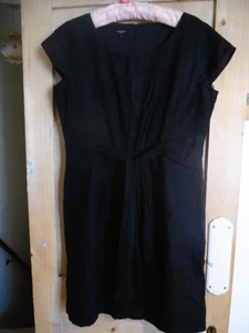 HOBBS LONDON DARK NAVY BLUE 100% LINEN CASUAL LINED DRESS TIE BELT SIZE 16 - Picture 1 of 5