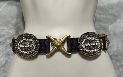 "Cinturón Streets Ahead de cuero negro cintura ancha 28""-30"" vintage" Foto 1 de 4