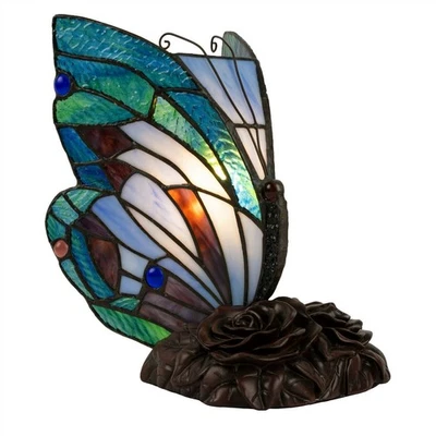 Tiffany Style Butterfly Table Desk Lamp Stained Glass LED Bulb Lighted Artwork - Image 1 of 4