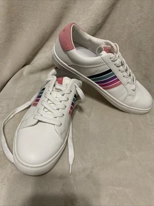 Zapatillas J Crew blancas de fábrica con rayas pastel arco iris 8,5 - Imagen 1 de 8