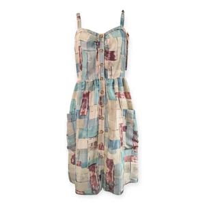 Anthropologie MAEVE Seidenkleid Gr. 4 Button Down Trägertaschen blau mauve - Bild 1 von 7
