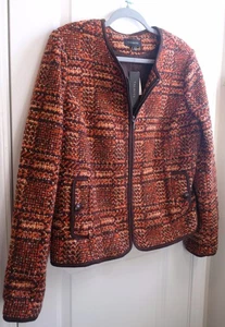 Talbots Orange Textured Tweed Jacket Zipper Size 14 Brown Cream New NWT - Picture 1 of 16