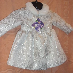 Girls Blueberi Embossed dress coat 18 months Cream, Gold Winter Toddler NWT - Picture 1 of 13