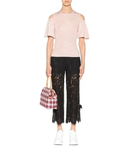 NUEVO SIN ETIQUETAS GANNI Romilly Rosa Rosa Metálico Tejido Volantes Hombro Frío Blusa, Talla M - Imagen 1 de 11