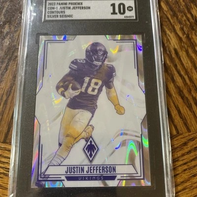 2023 Panini Phoenix silver seismic Justin Jefferson #CON-1 Contours sgc 10 - Image 1 of 3