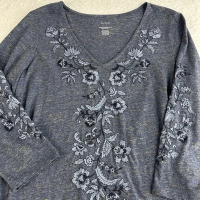 Blusa túnica jersey bordada camisa azul pequeña Pure Jill para mujer cuello en V Foto 1 de 4