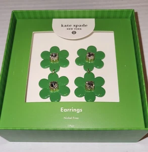 NWT ~ Kate Spade Green Floral Earrings ~faux Diamond Sruds Fashion Jewelry - Picture 1 of 6
