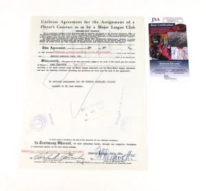 Charles Comiskey II signierter Baseballvertrag 1950 American League JSA Autogramm - Bild 1 von 4