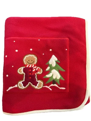 全新带标签 Gymboree 红色涤纶姜饼带树均码毯子 — 第 1/4 张图片