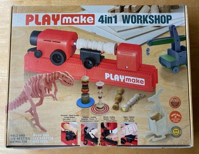 PLAYmake 4 en 1 Taller de Madera Seguro para Niños - Mini Torno, Taladro Prensa Sierra Caladora Lijadora Foto 1 de 4